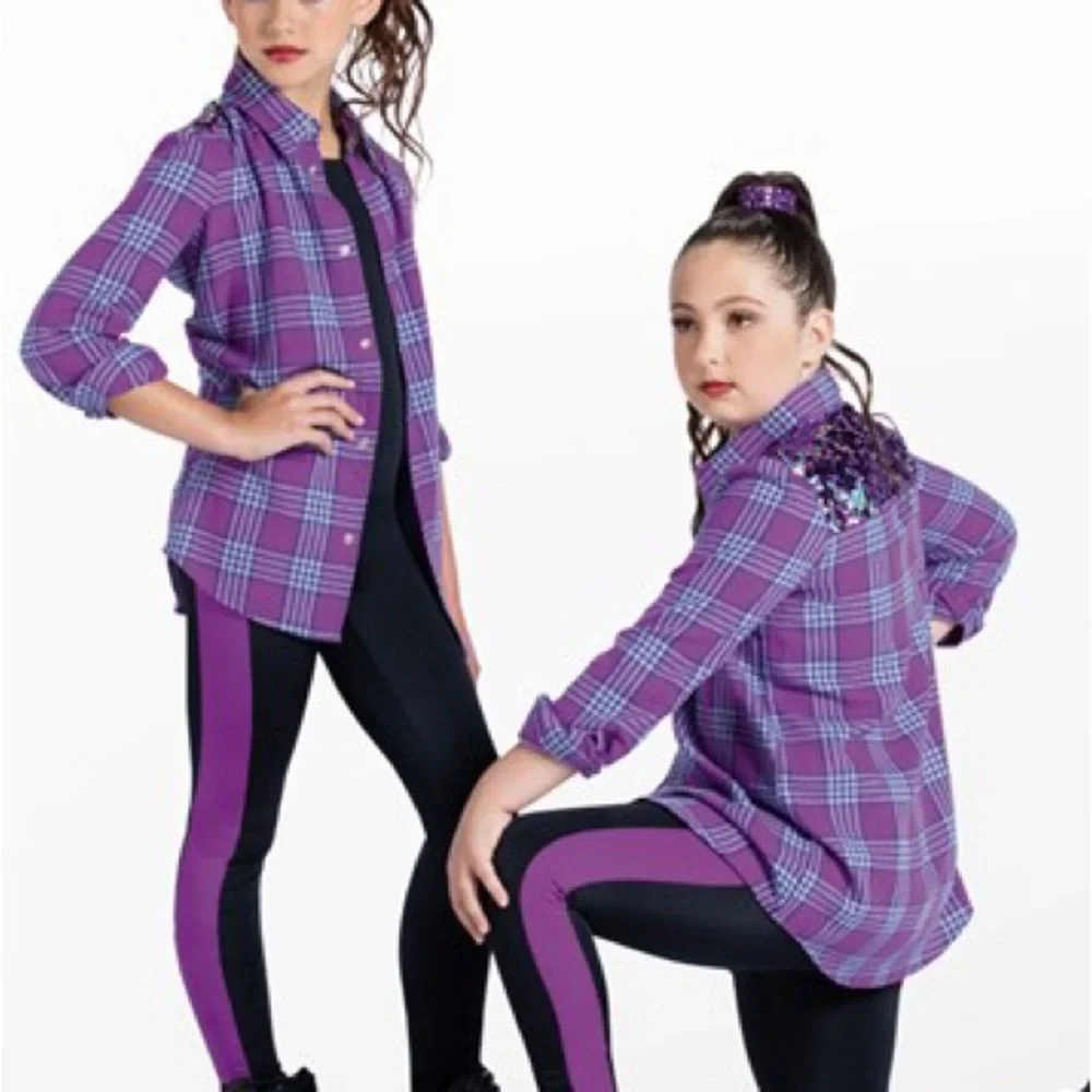 Weissman dance costume snap yo fingers hip hop purple plaid black unitard large